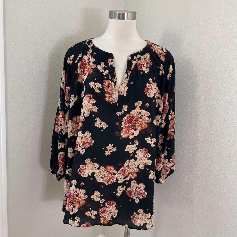 Rose & Olive Womens‎ Plus 2X Floral Split Neck Blouse Long Sleeve